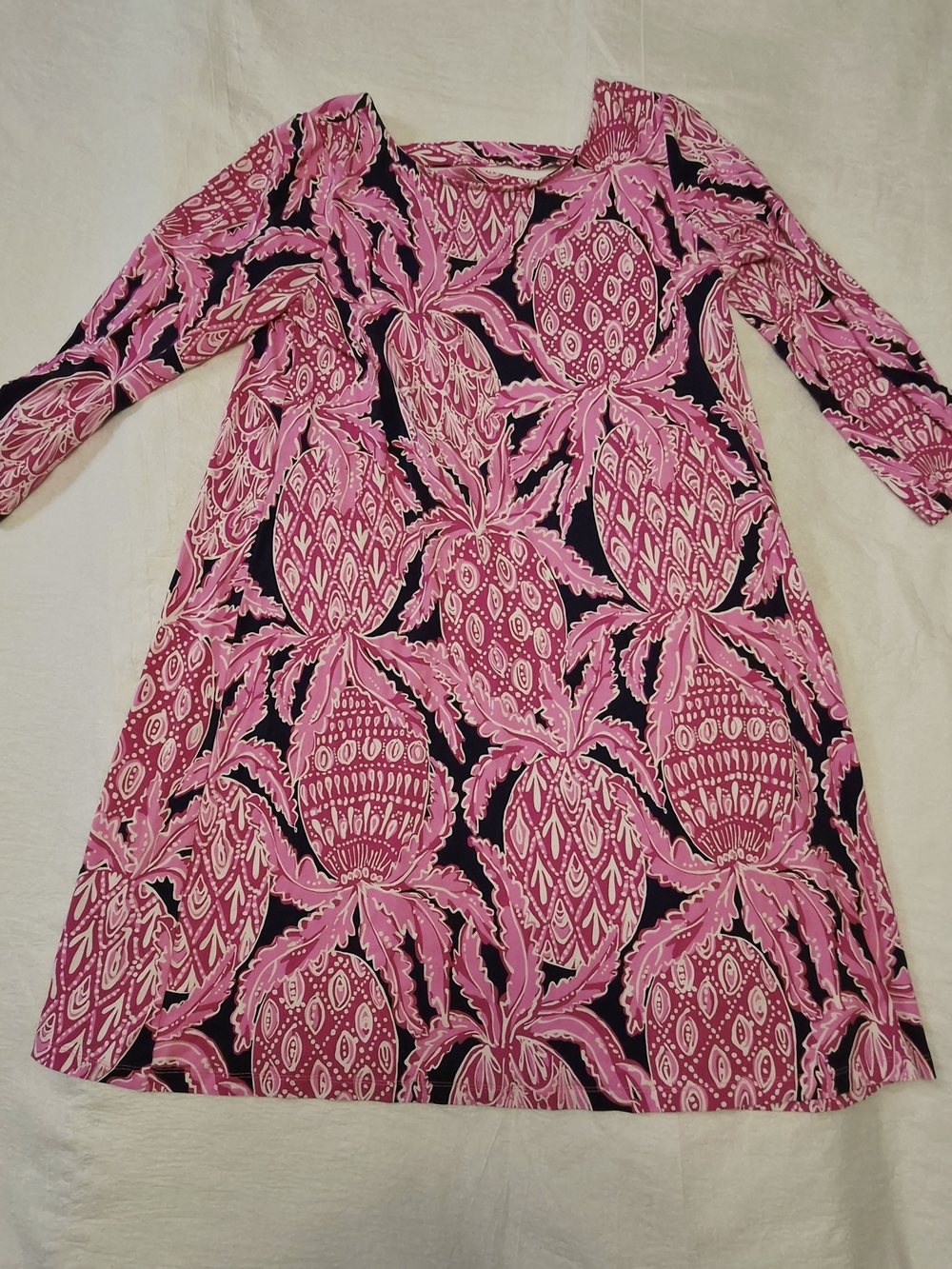 Lilly Pulitzer Pink & Black Pineapple-Print Long Sleeve Dress